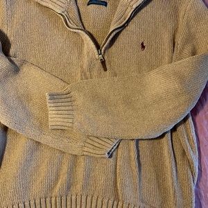 Camel colored knit half zip men’s sweater by Polo in XXL